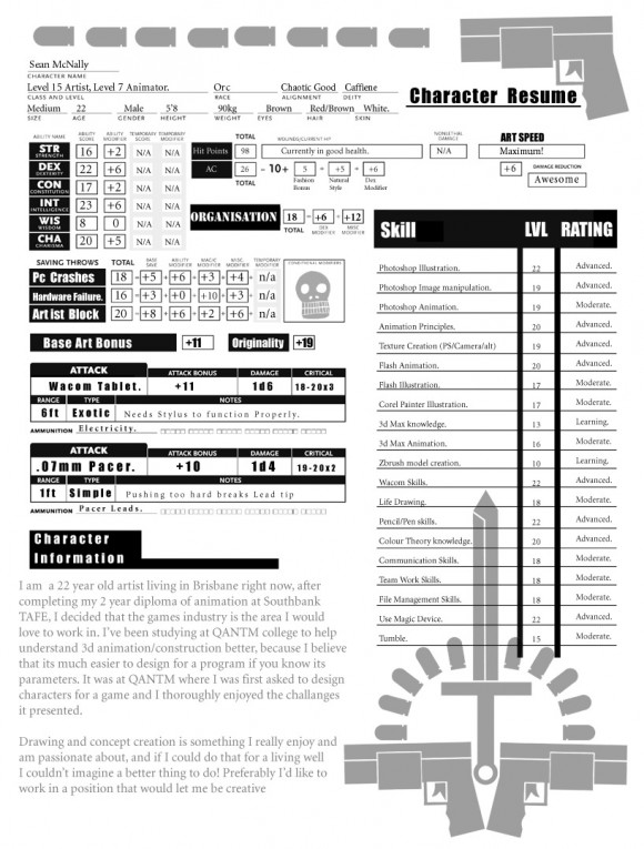 Resume Character Sheet